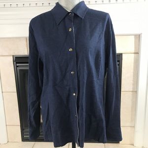 St. John Marie Gray Navy snap button top Sz L